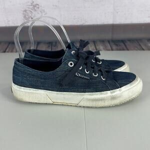 Superga Sneaker Shoe Womens 7 Blue Canvas Lace up Casual Flat Skater Navy